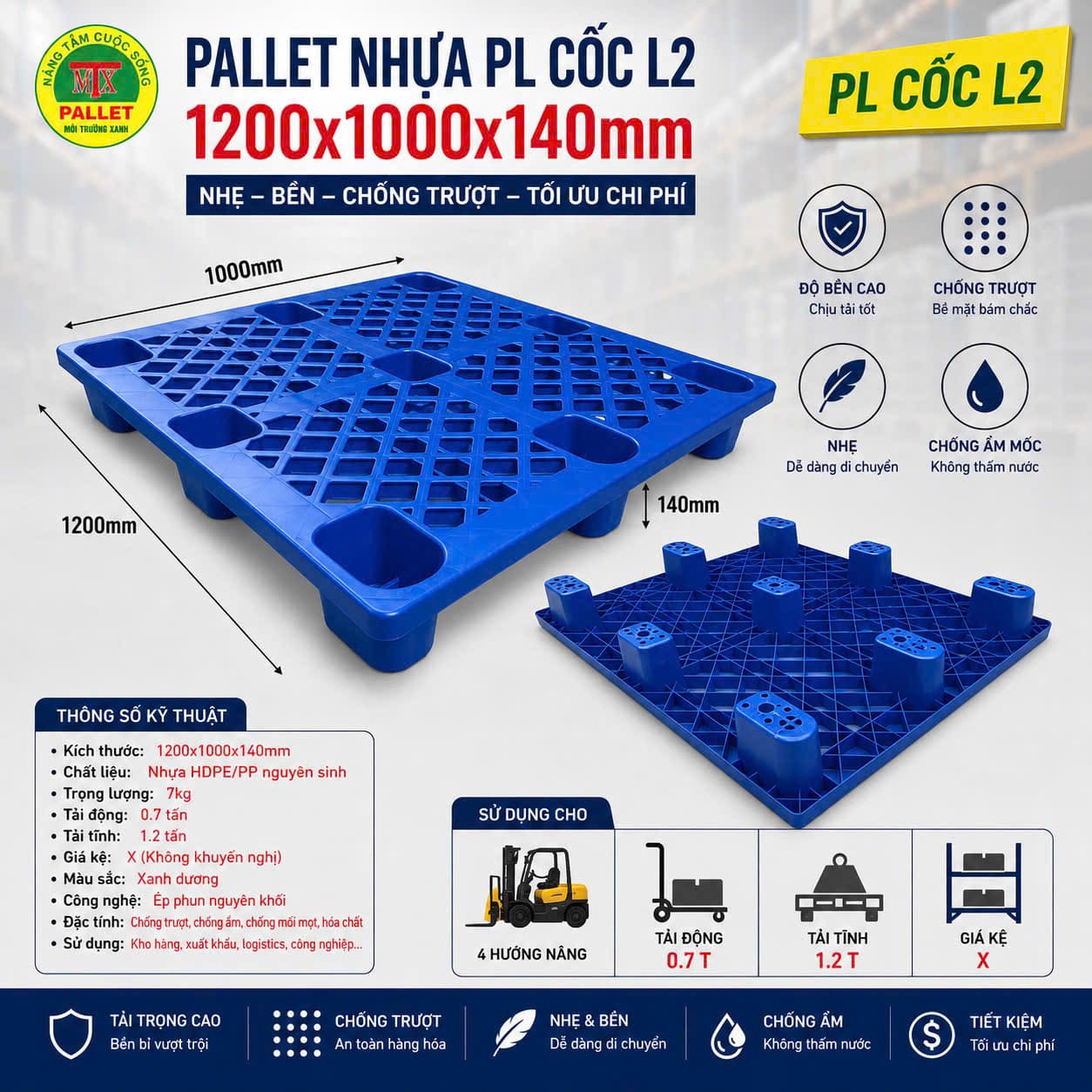 Pallet chân cốc màu xanh