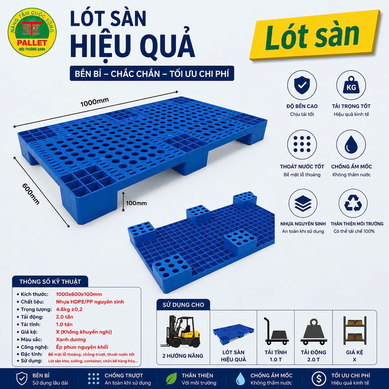 Pallet lót sàn màu xanh