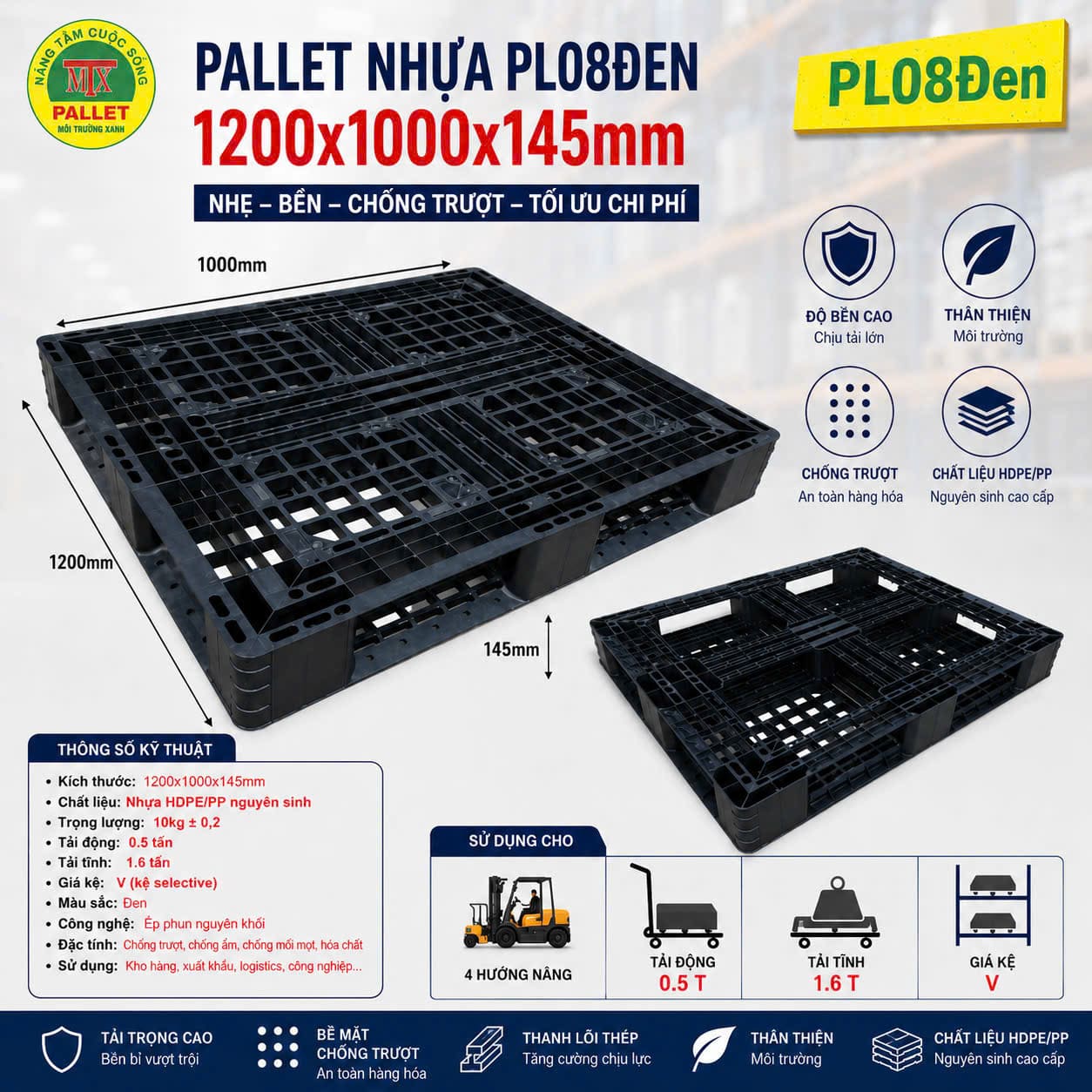 Pallet nhựa PL08 màu đen