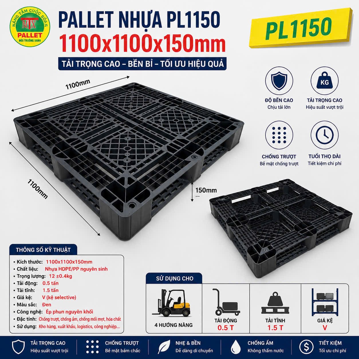 Pallet nhựa PL1150 màu đen