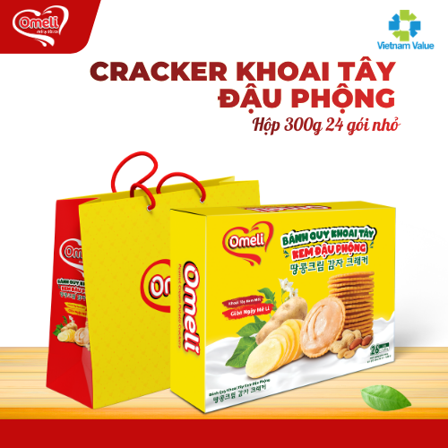 Bánh Cracker Khoai Tây Kem Đậu Phộng Omeli Hộp 368g Kèm Túi