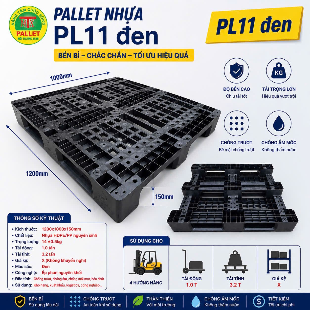 Pallet nhựa PL11 màu đen