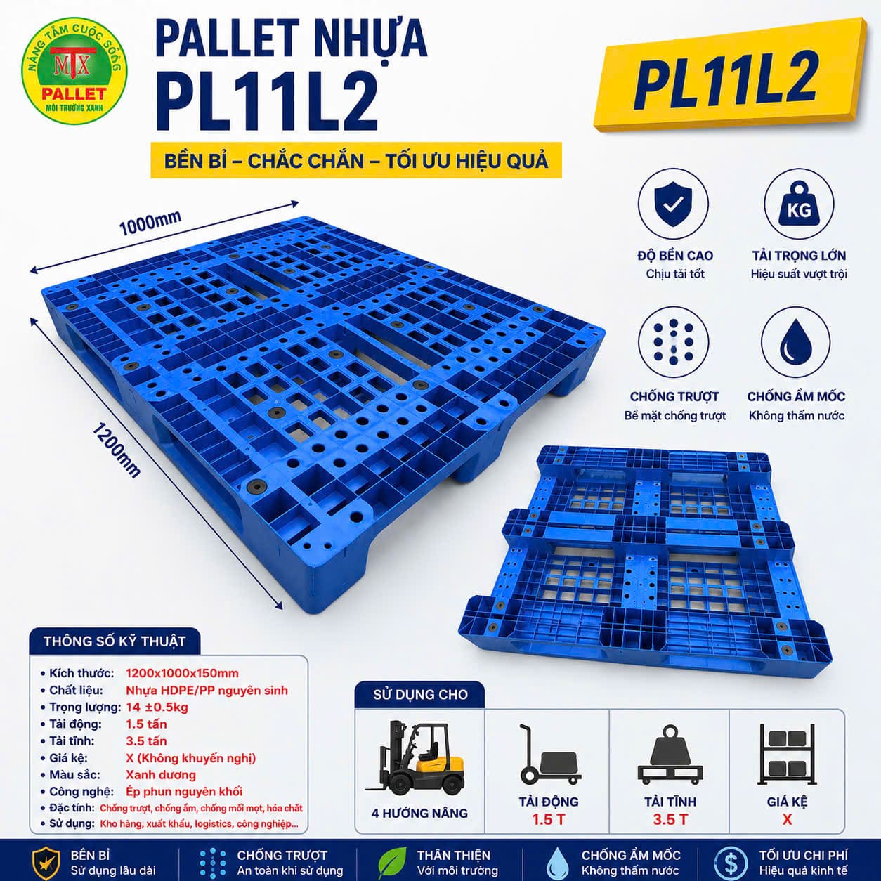 Pallet nhưa PL11 màu xanh