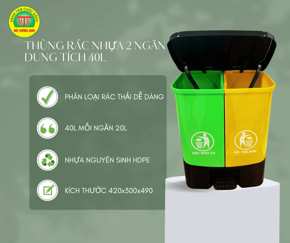 Thùng rác 40L - 2 ngăn