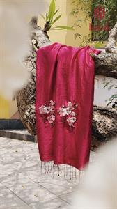 Khăn lụa đũi tơ tằm thêu tay hoa đào - màu đỏ đô | Hanhsilk