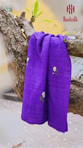 Khăn lụa đũi tơ tằm thêu tay hoa nhí trắng - màu tím | Hanhsilk