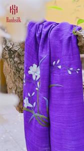 Khăn lụa đũi tơ tằm thêu tay hoa ly trắng - màu tím | Hanhsilk