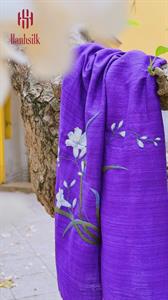Khăn lụa đũi tơ tằm thêu tay hoa ly trắng - màu tím | Hanhsilk