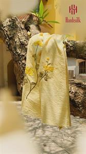 Khăn lụa đũi tơ tằm thêu tay hoa vàng - màu vàng kem | Hanhsilk