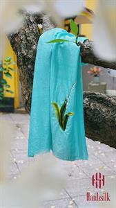 Khăn lụa đũi tơ tằm thêu tay hoa linh lan - màu xanh ngọc | Hanhsilk