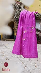 Khăn lụa đũi tơ tằm thêu tay hoa đào - màu hồng sen | Hanhsilk