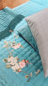 Chăn lụa tơ tằm khâu tay xanh ngọc thêu hoa | Hanhsilk