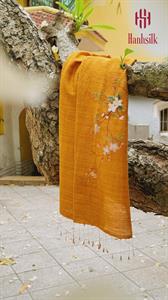 Khăn lụa đũi tơ tằm thêu tay hoa trắng - màu cam | Hanhsilk