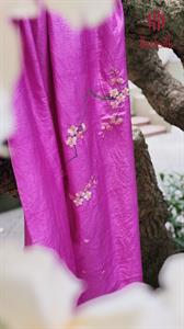 Khăn lụa đũi tơ tằm thêu tay hoa đào - màu hồng sen | Hanhsilk