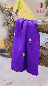 Khăn lụa đũi tơ tằm thêu tay hoa nhí trắng - màu tím | Hanhsilk