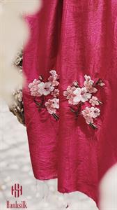 Khăn lụa đũi tơ tằm thêu tay hoa đào - màu đỏ đô | Hanhsilk
