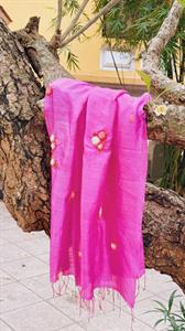 Khăn lụa đũi tơ tằm thêu tay hoa nhí - màu hồng sen | Hanhsilk