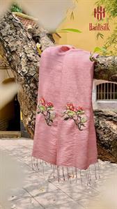 Khăn lụa đũi tơ tằm thêu tay hoa hồng - màu hồng phấn | Hanhsilk
