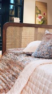 Chăn lụa tơ tằm khâu tay họa tiết hoa xanh xám | Hanhsilk
