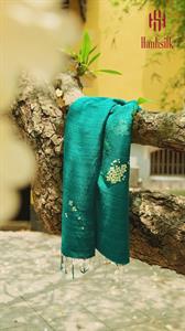Khăn lụa đũi tơ tằm thêu tay hoa nhí trắng - màu xanh lục bảo | Hanhsilk