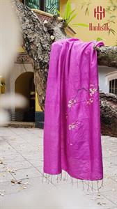 Khăn lụa đũi tơ tằm thêu tay hoa đào - màu hồng sen | Hanhsilk