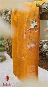Khăn lụa đũi tơ tằm thêu tay hoa trắng - màu cam | Hanhsilk