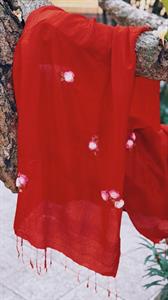 Khăn lụa đũi tơ tằm thêu tay hoa nhí hồng - màu đỏ | Hanhsilk