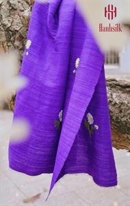 Khăn lụa đũi tơ tằm thêu tay hoa nhí trắng - màu tím | Hanhsilk