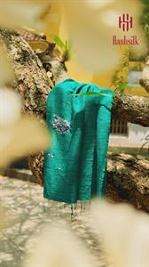 Khăn lụa đũi tơ tằm thêu tay hoa cẩm tú cầu - màu xanh lục bảo | Hanhsilk