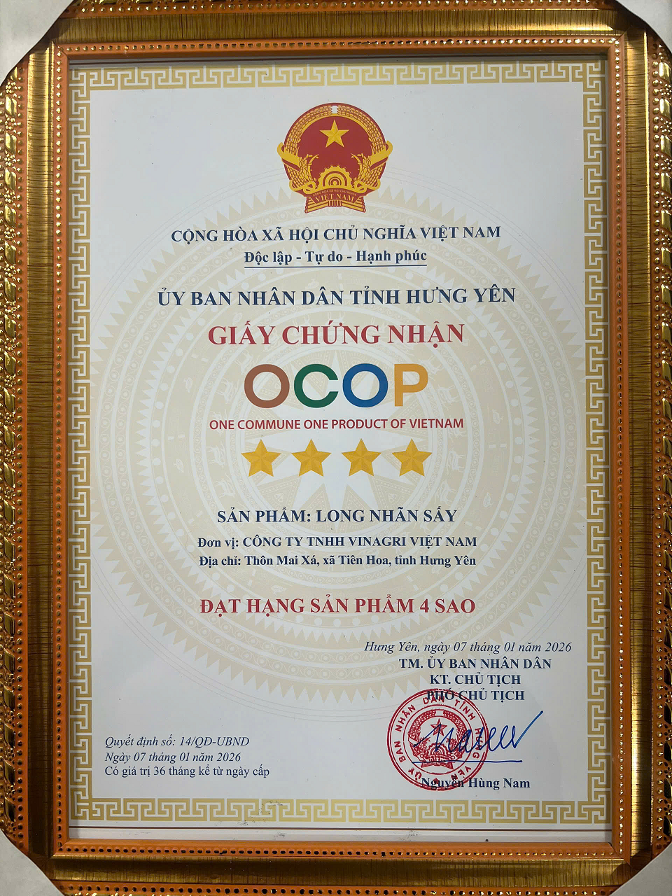 Giấy chứng nhận OCOP